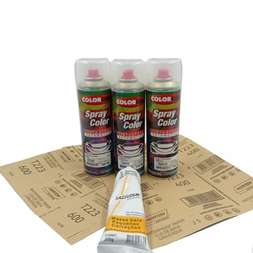 KIT Spray Na Cor Do Carro 300ml+ Verniz + Primer + Massa + 2 Lixas