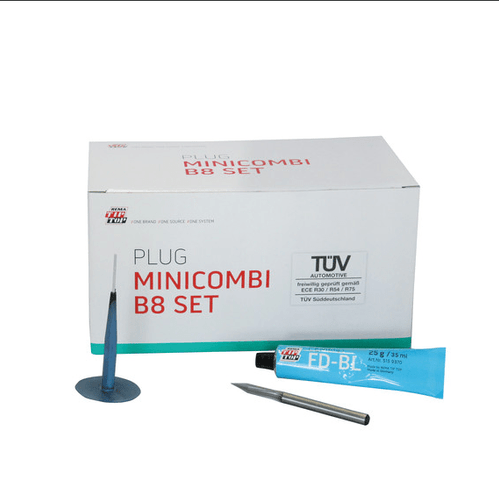 Conjunto de reparos combinados de pneus com pinos de preenchimento de perfuracoes