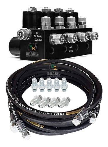 Bloco Solenoide Suspensão A Ar 8mm V8 + Mangueira Prensadas