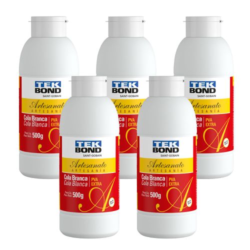 Kit 5 un Cola Branca Pva Extra Artesanato 500G - Tekbond