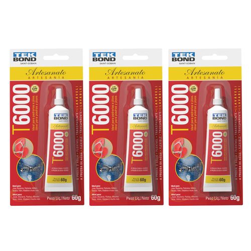 Kit 3 un Cola Permanente T6000 60G - Tekbond