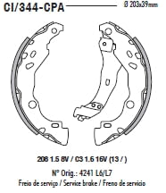 SAPATA DE FREIO-CITROEN - C3 1.5/1.6 13/ (BOSCH - 203MMX39MM)_PEUGEOT - 208 1.5/1.6 13/ (BOSCH - 203MMX39MM)