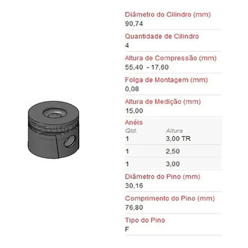 PISTAO - FORD RANGER 2.5 8V INTERCOOLER MAXION HS