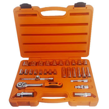 Jogo de Soquete Sextavado encaixe 3/8 - 6 a 24Mm Curto 8 a 14Mm Longo com Acessorios 30 Peças - 913A-C30 - Beta