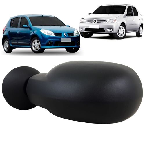 Espelho Retrovisor Externo Fixo Base Plástico Preto Liso Renault Logan e Sandero 2007 até 2009