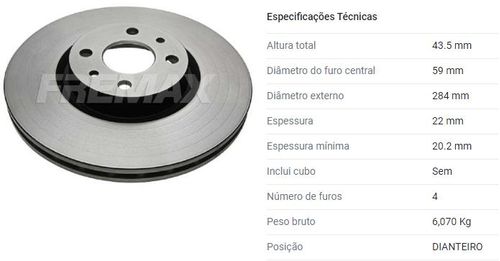Disco Freio Dianteiro Fiat Marea 1998 A 2007 Ventilado 284Mm