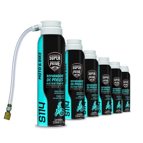 Reparador Instantâneo de Pneus S114 Super Prime Moto e Bike 150ml - 6 Peças